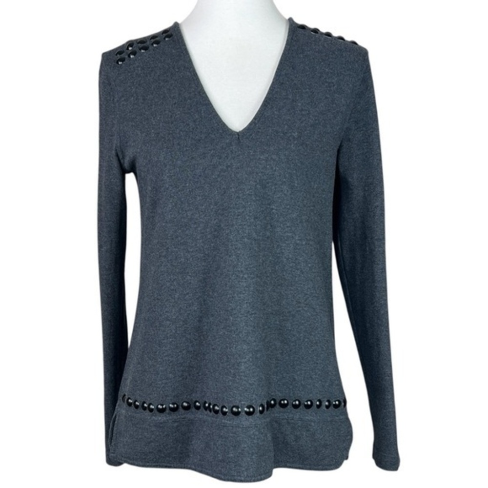 Banana Republic Gray Long Sleeve VNeck Dome Bead Embellished 100% Cotton Sweater